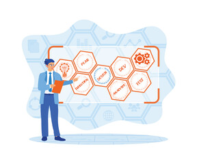 Wall Mural - businessman using notebook and internet. developing software on virtual screens. software developers
