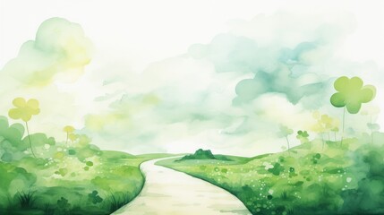 Wall Mural - St. Patrick's Day path, background watercolor illustration. Card. Copy space.