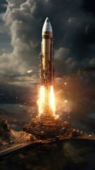 Wall Mural - space rocket launching into the sky. generative ai.