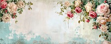 Shabby Chic Walpaper, Floral Art With Place For Text. Vintage Wallpaper Frame Of  Flower Floral Border.