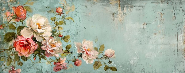 Wall Mural - shabby chic walpaper, floral art with place for text. vintage wallpaper frame of  flower floral border.