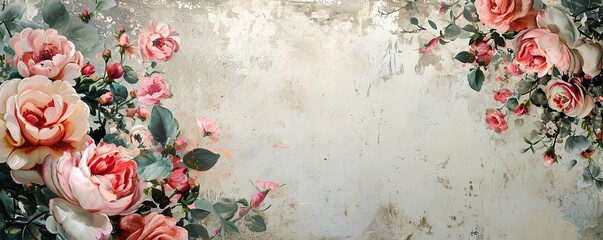 Wall Mural - shabby chic walpaper, floral art with place for text. vintage wallpaper frame of  flower floral border.