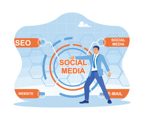 Wall Mural - entrepreneurs increase business by marketing on social media. marketing icon on virtual screen. digi