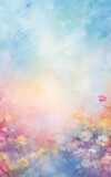 Fototapeta  - Abstract colorful pastel nature scenery oil painting with meadow, flowers, river, foliage. Natural view aesthetic abstract background canvas texture, brush strokes.