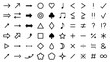 シンプルな矢印と記号のイラストセット　音符　計算　算数　図形