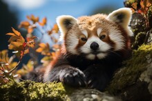 Red Panda Resting High Up In A Bamboo Tree, Generative AI