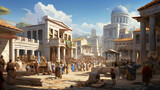 Fototapeta  - ancient roman marketplace lively illustration of ancient Roman marketplace and classical architecture