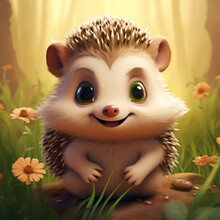 Cartoon Image Of A Cute Hedgehog In The Middle Of The Forest