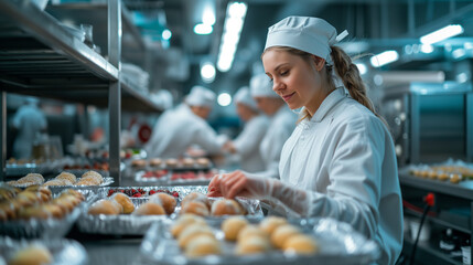 Workers at a food manufacturing facility. 