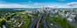 Panoramic view of Auckland city skyline from spaghetti junction