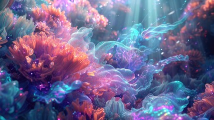 Abstract 3D underwater surreal dreamscape background