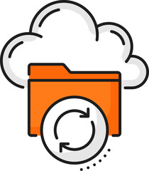 Leinwandbilder - Color database, network server, cloud storage icon. Cloud computing datacenter, SQL database platform or data backup storage center line vector icon with file folder and cloud