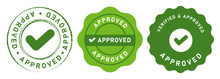 Approved Stamp Seal Emblem Logo Badge Graphic Circle Set Approval Check Mark Green Color