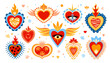 © Vector Tradition - Mexican sacred hearts, vibrant and whimsical cartoon vector set featuring lively colors and intricate details. Each heart radiates cultural charm, blending tradition with a playful and joyful spirit