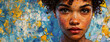 Abstract textured portrait of an African American woman surrounded by vibrant colors in a painting