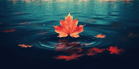 Wall Mural - Falling maple leaves on the water. generative ai.