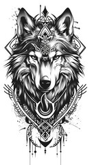 Wall Mural - Wolf tattoo flash, AI generated Image