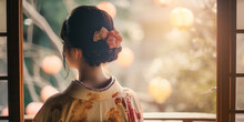 A Woman In A Kimono Standing By A Window, Generative AI