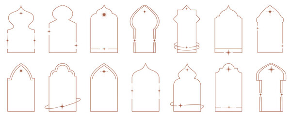Wall Mural - aesthetic frame shape. outline minimal graphic elements with stars. abstract boho arches with sparkl