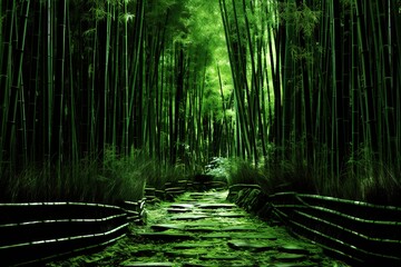 Wall Mural - Illustration of a dense and extensive bamboo forest. generative ai.