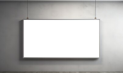 Wall Mural - An empty white frame in a photo in front of a gray wall. generative ai.