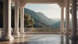 Modern classical style empty luxury terrace with columns and mountain view from Generative AI