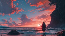 Video Illustration Of Samurai On The Beach
