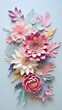Colorful flowers paper cut style. papercraft illustration for weeding invitation background