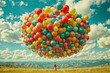 © LAYHONG - Colorful balloons flying in the blue sky with a little girl.