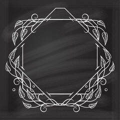 Wall Mural - Square vintage style frame for monogram or wedding invitation on a chalkboard background