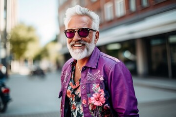 Portrait of a handsome senior man in sunglasses on the street.