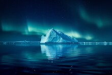Majestic Iceberg Under Northern Lights In Arctic Waters