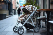Modern Stroller on Urban Sidewalk Café Setting