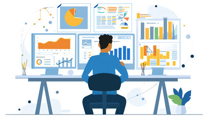 Wall Mural - a detailed image of a financial analyst conducting market research and data analysis with dedication