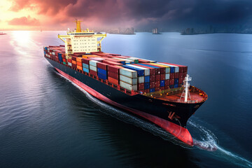 Wall Mural - A large container cargo ship is sailing on the sea, generated by ai