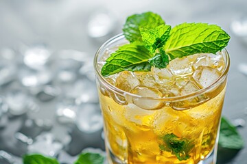 Poster - Close up of a mint julep garnished with fresh green mint served on the rocks a Kentucky Derby delight