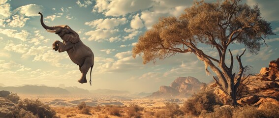 Unique Elephant’s Aerial Dance, A Surprising Moment in Nature, Generative AI