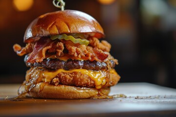 Sticker - Double patty with cheese bacon fried onions pickles sauce and artisan bun