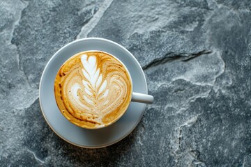 Wall Mural - Cappuccino cup on stone table from above