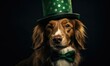 A dog wearing a green hat and bow tie. Generative AI.