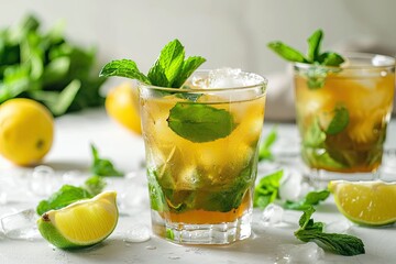 Poster - Traditional mint julep drink with lime and lemon