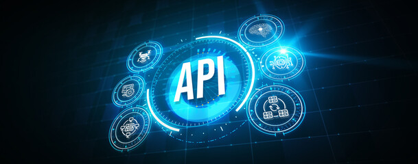 API - Application Programming Interface. Software development tool. Business, modern technology, internet and networking concept. 3d illustration