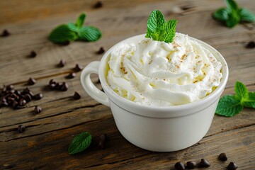 Sticker - Peppermint leafs in cup of ceramic with whipped cream