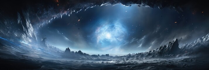 Wall Mural - wide banner science fiction technology starry sky background