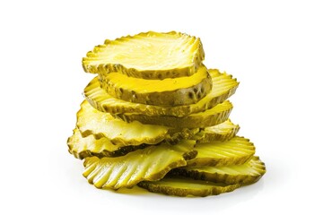 Wall Mural - Isolated white background stack of dill pickle chips
