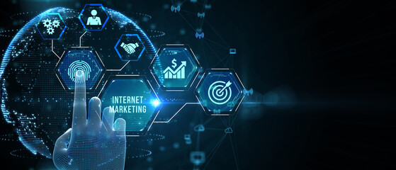 Internet marketing digital online advertising automation. Business, Technology, Internet and network concept. 3d illustration