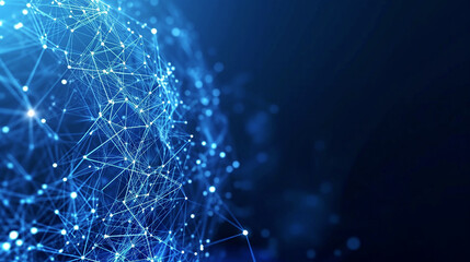 Visualization of digital data and network connections in abstract graphic style with dynamic combination of blue light effects, technology and information flows