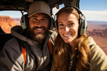 Wall Mural - Couple on a helicopter tour of the Grand Canyon's majestic landscapes, Generative AI