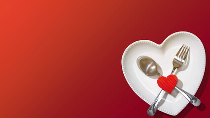 Sticker - Heart plate with silverware of spoon and fork with a red heart