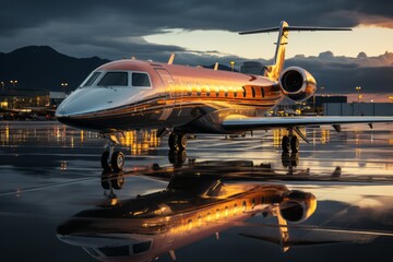 Wall Mural - Private jet on a runway, ready for an exotic adventure, Generative AI